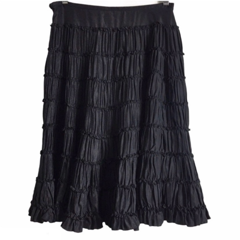 WD.NY Black Silk Cinched Full Career Office Special Occasion Weddings Skirt 6